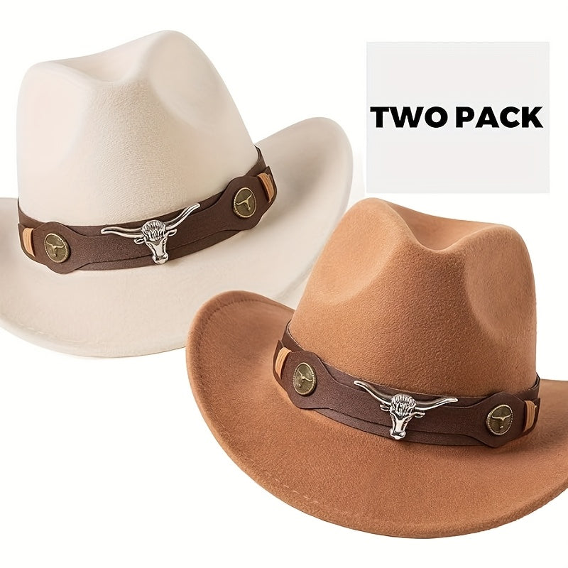 Stylish Lightweight Western Cowboy Hat - Classic Wide Brim Felt with Brown Leather Band & Metallic Buckle, Breathable & Machine Washable for Weddings & Casual Wear, Cowboy Hat