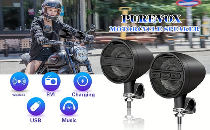 Motorcycle Speakers Waterproof Wireless Motorcycle Audio Stereo Speaker System with USB AUX Mp3 Music Player Fit for 1'' to 1.3'' Handlebar