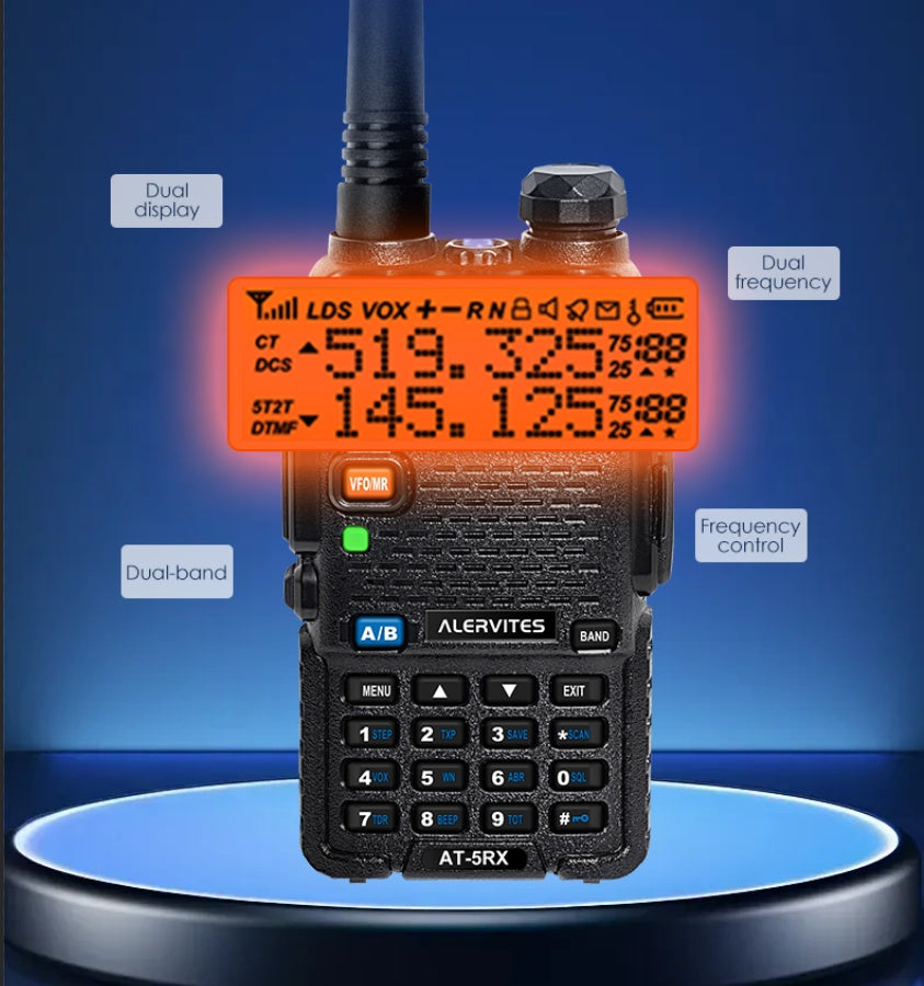 2-Pack ALERVITES Multi-Band Ham Radio Handheld - Remote Walkie-Talkies with AT-5RX Upgrade Technology, Portable Two-Way Radios for Adults, Camping, Hiking, Travel, Frequency Copy, Airband Compatible, USB Rechargeable, Black,