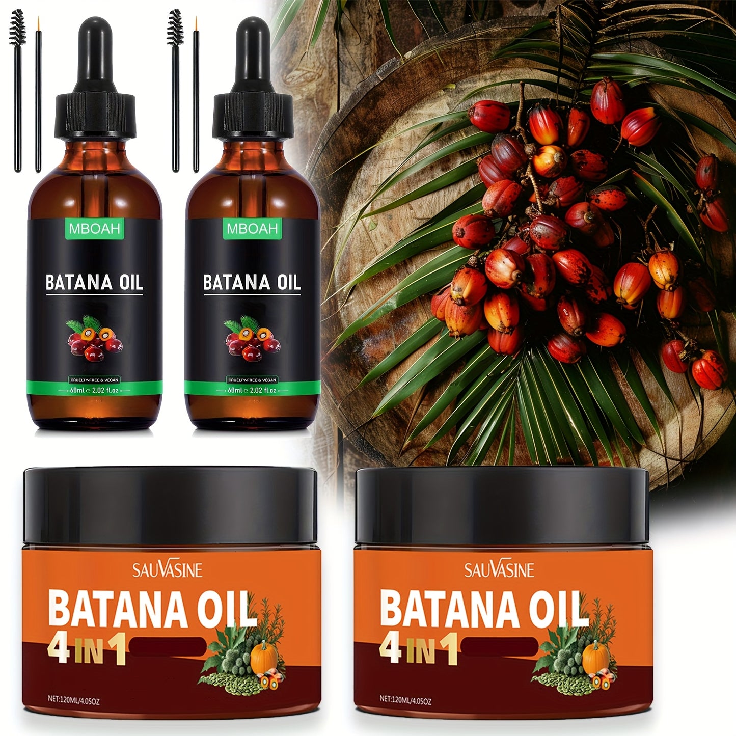 Batana Oil Hair Care Gift Box - 4pcs Set for Women & Teens - Best Birthday, Christmas & Mother's Day Gift