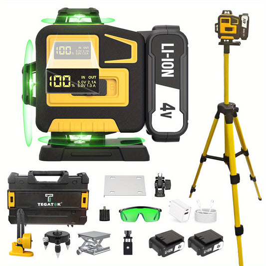 Strong Yellow Laser Horizontal 360 Self-leveling, 16-line X360 yellow Laser Horizontal Line Tool for Building/picture Suspension, with charger, Rechargeable Battery, Stand, Portable Luxury Case