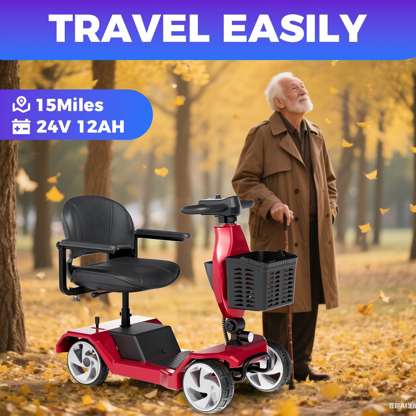 [ Weight Bearing 260 Pounds ] FSA/HSA Four-wheel Electric Scooter With Foldable Design, 15 Mile Range, 250W Dual Motor Front Shopping Basket