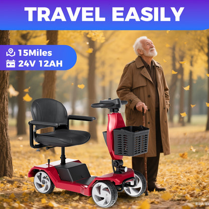[ Weight Bearing 260 Pounds ] FSA/HSA Four-wheel Electric Scooter With Foldable Design, 15 Mile Range, 250W Dual Motor Front Shopping Basket