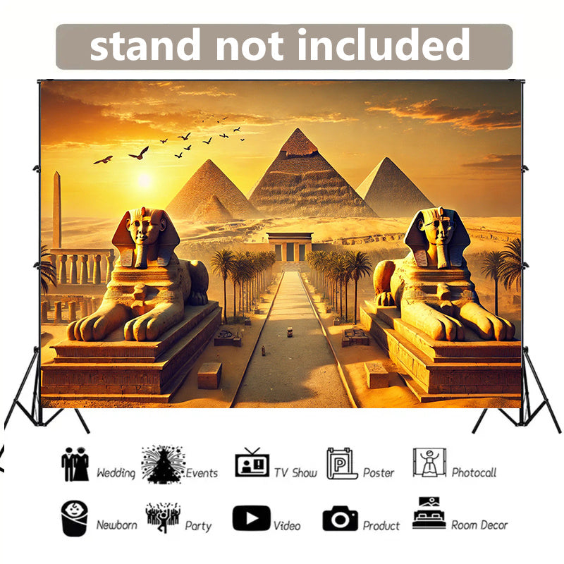8x6ft Ancient Civilization Glory Backdrop Banner - Vibrant Egyptian Pyramids & Sphinxes Design, Polyester Fabric for Wall Decor in Living Room, Bedroom, Office, Studio, or Outdoor Spaces, Perfect for Parties, Holidays, and Ph