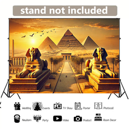 8x6ft Ancient Civilization Glory Backdrop Banner - Vibrant Egyptian Pyramids & Sphinxes Design, Polyester Fabric for Wall Decor in Living Room, Bedroom, Office, Studio, or Outdoor Spaces, Perfect for Parties, Holidays, and Ph