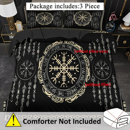 3pcs Comfortable Nordic Rune Theme Duvet Cover Set, Soft High-Definition Digital Print Perfect Gift, Soft Breathable 100% Polyester, All-Season, Family And Friends Gift, Machine Washable (1 Duvet Cover + 2 Pillowcases, No Fil