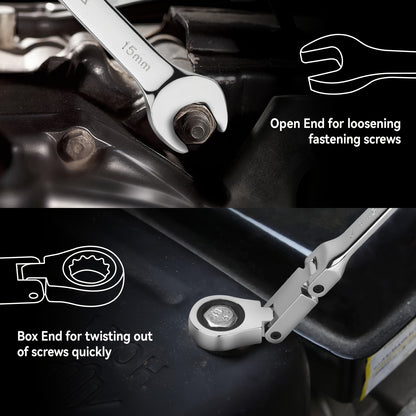 12pcs PMMJ Ratchet Wrench Set - Double Jointed, Flex-Head, Metric 8-19mm, 72-Teeth, 12-Point, Chrome Vanadium Steel, Foldable Design, with Storage Box, for Auto, Motorcycle, Bicycle Repair / Mechanical Maintenance, Durable &
