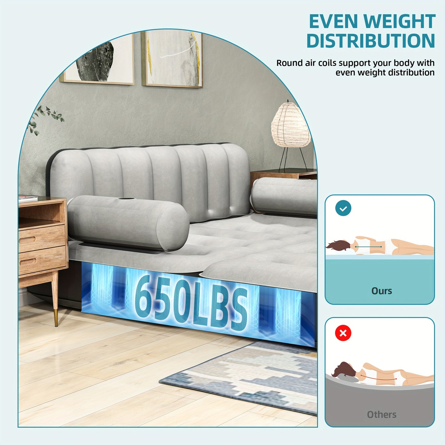 Inflatable Air Sofa Bed 2-in-1 Backrest Couch Airbed W/Headboard And External Pump, Portable Convertible Blow Up Bed Mattress W/Storage Bag, Sofa W/Build-in Cup Holders Arm, For Home, Outdoor Camping And Guests, Living Room F