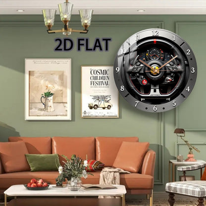 12-inch Modern Racing-Themed Steering Wheel Wall Clock - Silent Quartz Movement, Black & Red Accent Glass Face with White Hands, Battery-Powered (AA Not Included) - Unique Home Decor for Bedroom, Living Room, Garage, for Man