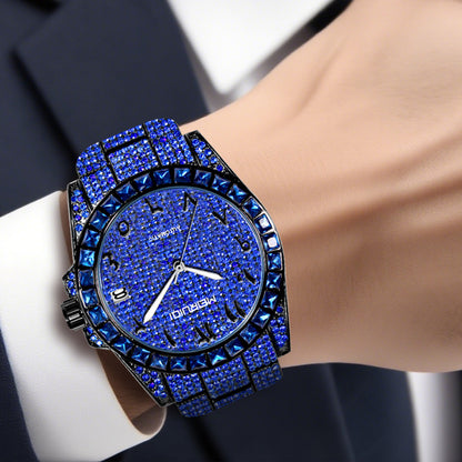 1pc Men'S Luxury Blue Steel Strap Watch - Gorgeous Starry Sky Tourbillon Mechanical Movement, Round Dial with Date Display, Alloy Case & Strap, No Battery Needed, Elegant Timepiece for Casual Attire, Formal Accessory, Sophist