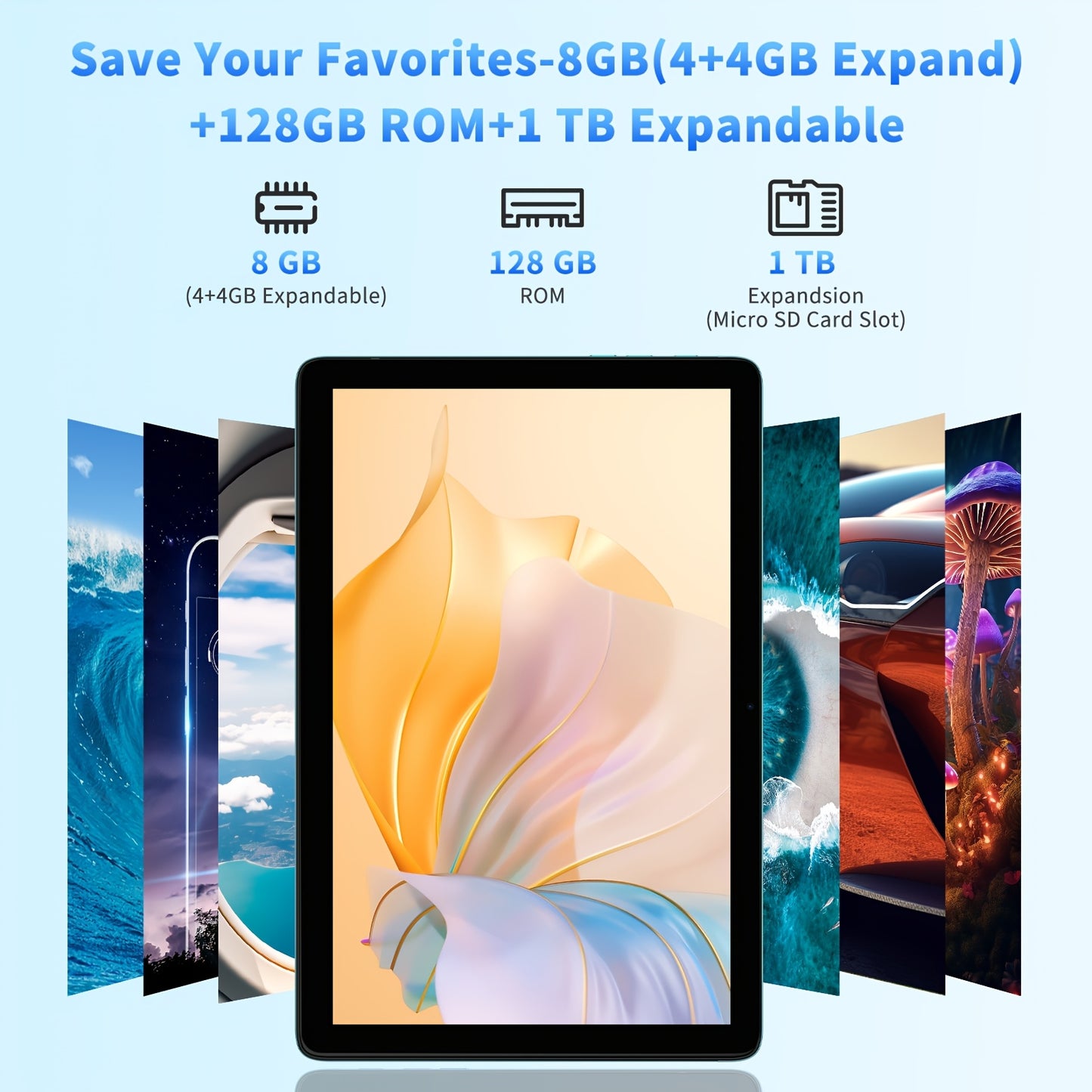 PRITOM Tablet 10.1-inch Android 14 operating system Tableta, 2-in-1 tablet with keyboard, mouse, protective case, stylus, 128GB ROM+(4GB+4GB expansion) RAM, 8MP dual camera, 8-core processor, 8000mAh battery, 1280 * 800IPS hi