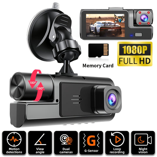 FHD 1080P Front And Rear Dual-Lens Driving Recorder, Car Driving Recorder, Car Camera Infrared Night Vision Function, 170° Wide-Angle Car DVR Camera Loop Video Gravity Sensing Car Dashboard Video Camera, Automotive Parts Tac
