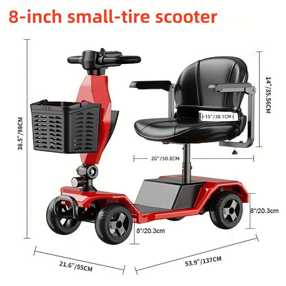 Foldable 4-Wheel Electric Scooter for Seniors with 16-Mile Range, 250W Motor & 15 km/h Speed - Heavy-Duty Metal Frame, LED Headlight & Removable Storage Basket, Lightweight Portable Design Fits in Car Trunk, All-Terrain Tires