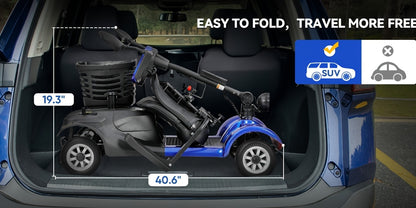 Heavy-Duty 4-Wheel Mobility Scooter For Seniors & Adults - 250W Motor, 14.9-Mile Range, 330LBS Load, 8" All-Terrain Solid Tires, Foldable Lightweight, Dual-Power Battery, Rearview Mirror, Indoor/Outdoor Use, Trunk Storage, Lo