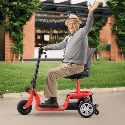 New Arrival- Portable 3-Wheel Electric Mobility Scooter | Lightweight & Foldable | 300lb Capacity | LED Lights | Rotatable Seat | Perfect for Seniors & Adults | Black/Red