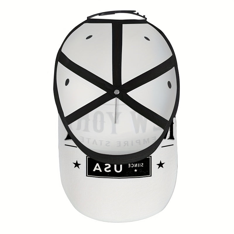 1pc 2D NewYorkBadge Print Baseball Cap - Polyester Adjustable Snapback with Full-Body Vibrant Design, Ideal for Outdoor Sports, Running & Casual Streetwear.