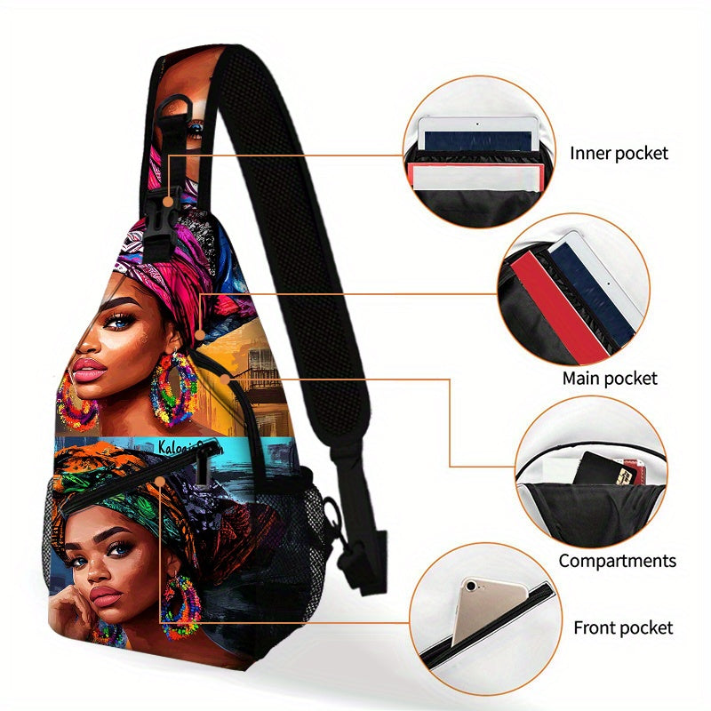 African Woman Print Waist Bag, Crossbody Chest Pouch, Hiking Backpack, Foldable Large Capacity, for Shopping, Work, Casual Travel, Perfect Holiday or Birthday Gif