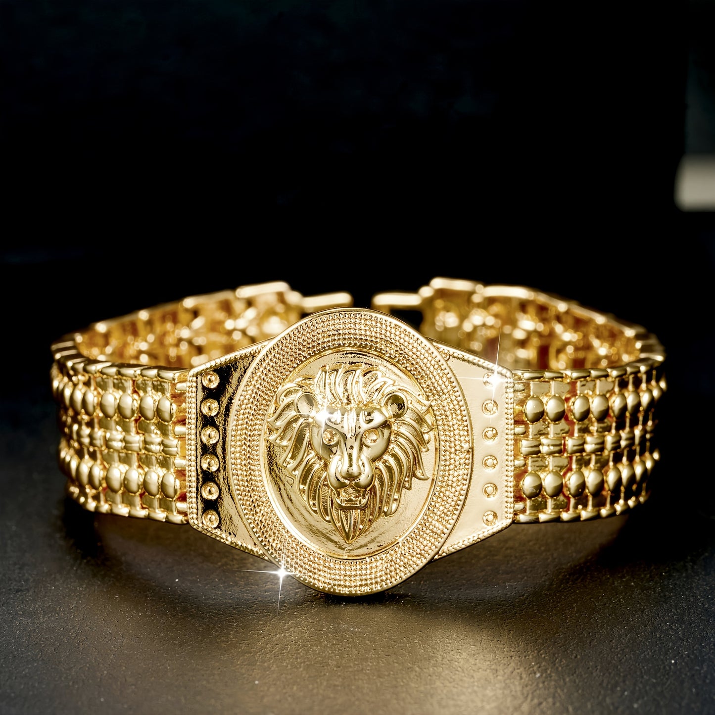 1pc Fashion Men's Lion Head Pattern Bracelet Punk Hip-Hop Style Couple Exquisite Jewelry Gift - Perfect for Daily Wear and Banquets, Carnivals, Valentine's Day Gifts,  Synthetic Stone Accessory, Highquality Craftsmanship, Tre