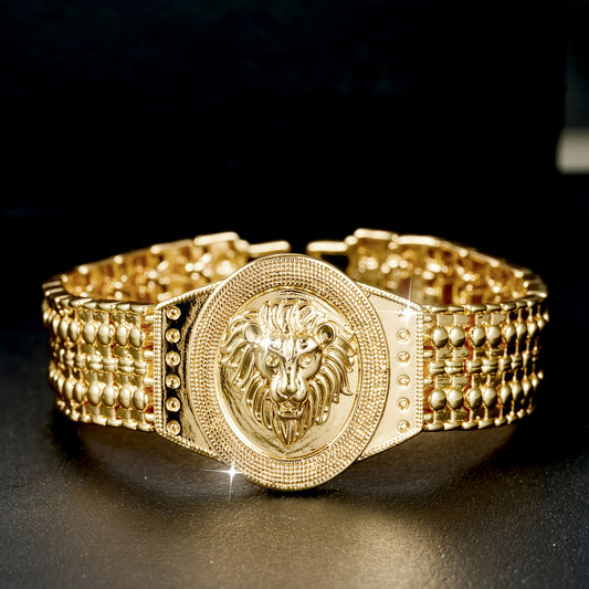 1pc Fashion Men's Lion Head Pattern Bracelet Punk Hip-Hop Style Couple Exquisite Jewelry Gift - Perfect for Daily Wear and Banquets, Carnivals, Valentine's Day Gifts,  Synthetic Stone Accessory, Highquality Craftsmanship, Tre