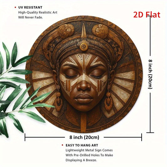 2D Flat, 1pc African Mask Round Metal Wall Art - Vibrant & Tranquil Decor for Living Room, Bedroom, Porch, Front Door - No Electricity Needed, Artistic Design with Textured Metal Finish, Perfect for Room Decor, African Home D