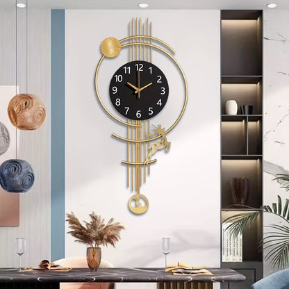 Large Silent Wall Clock with Quartz Movement - Nautical Theme, Wood & Metal Retro Modern Design, Digital Display, Auto-Off, AA Battery Operated (Not Included), Ideal for Living Room, Kitchen, Office Decor, Clock Wall Decor, M