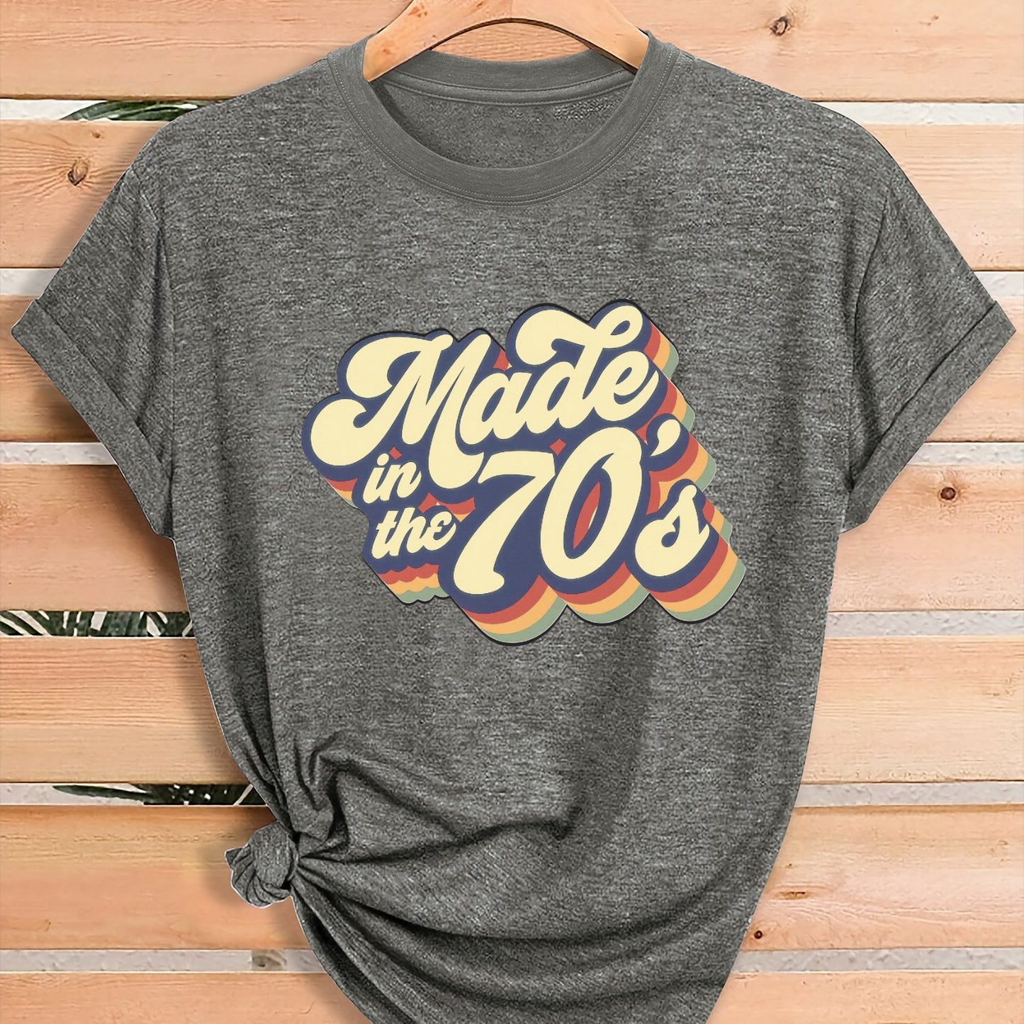 Women'S Vintage 70s Graphic T-Shirt - Retro "Made in the 70s" Print with Rainbow Lettering & 70s Icons, Loose Fit Casual Tee for Gym, Casual Attire & 70s Themed Parties - Soft Breathable Round Neck Summer Top, Local Warehouse