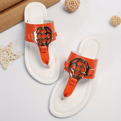 Elegant Women's Slide Sandals with Metallic Buckle - Casual Open Toe, Soft Cushioned Sole, Lightweight Flat Heel, Black Faux Cover - Easy Slip-On, Rubber Sole for Comfort