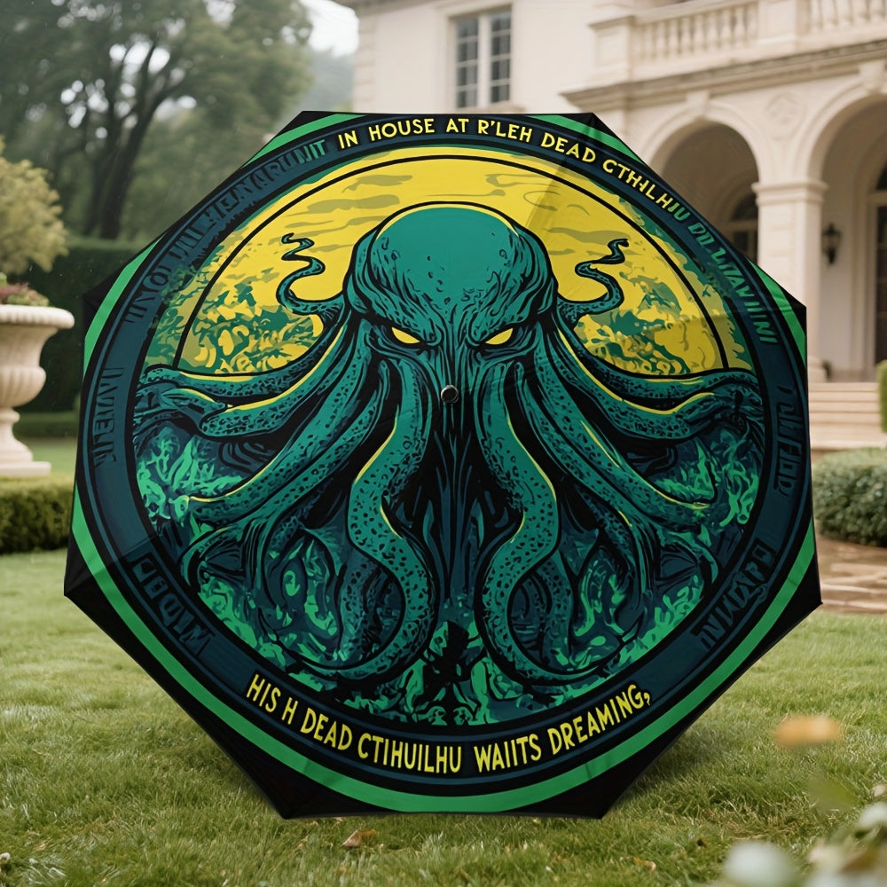 1pc Automatic Cthulhu Horror Umbrella - Auto-Open/Close with Cthulhu Tentacle Design, 8-Rib Compact Folding Umbrella for Men & Women, Lovecraftian Gift for Halloween, Christmas, Birthdays (, One-Touch Operation)