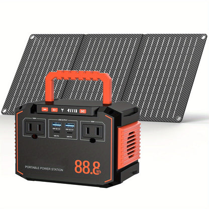 Portable Power Station 240/111/88/83Wh With 60/40/30/21W Solar Panels With AC Outlet 110V(3*USB A, 2*USB C, 2*AC, 2*DC) Solar Generator For Travel Home Emergency Hurricaneth