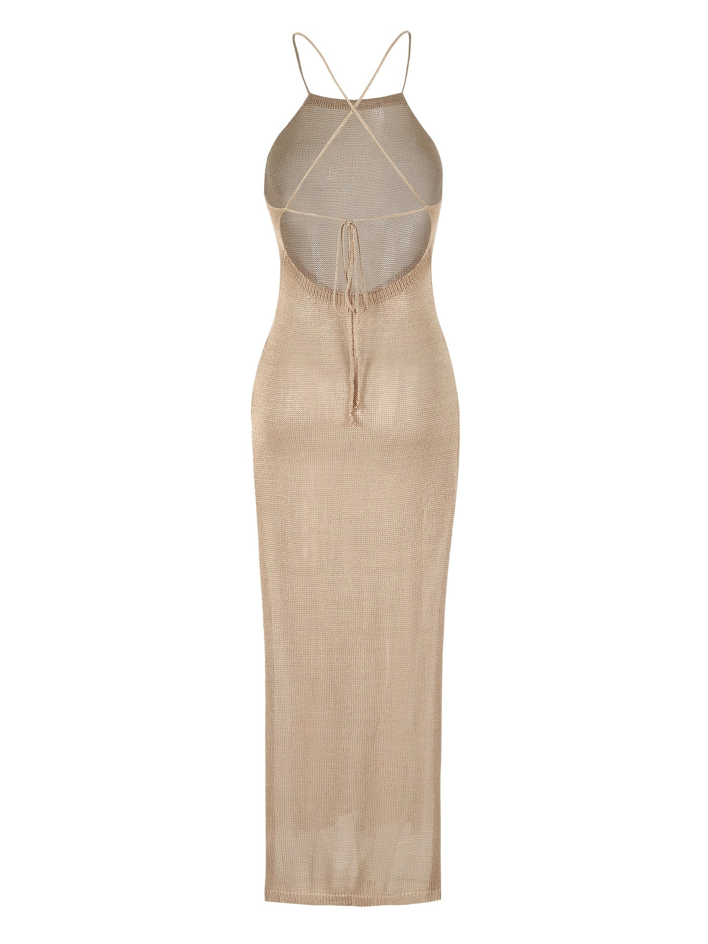 Hollow Out Knitted Backless Crisscross Strap Tie Back Side Split Elegant Resort Wear Cover Up Dress - Women's Swimwear & Clothing - For Summer Vacations & Beachwear - Perfect Gift for Women