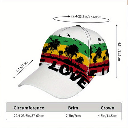 1pc 2D Reggae Vibes One Love Print  Hat - Adjustable Snapback with Full-Body Vibrant Print, Perfect for Sports, Running & Outdoor Street Fashion.