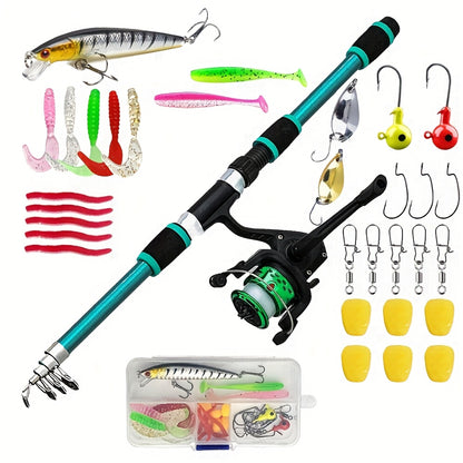 [Spinning Fishing Combo] Telescopic Spinning Fishing Rod and Reel Combo | 1.8m Rod with 5.2:1 3BB Reel, Max Drag 5kg - Full Fishing Accessories Kit Set