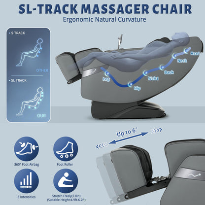 3D Massage Chair Full Body Zero Gravity Recliner - with Heated Heat, 12 Auto Massage Modes, Shiatsu Foot Massage, with 55" SL Track, 28 Airbags Massage, Foot Roller