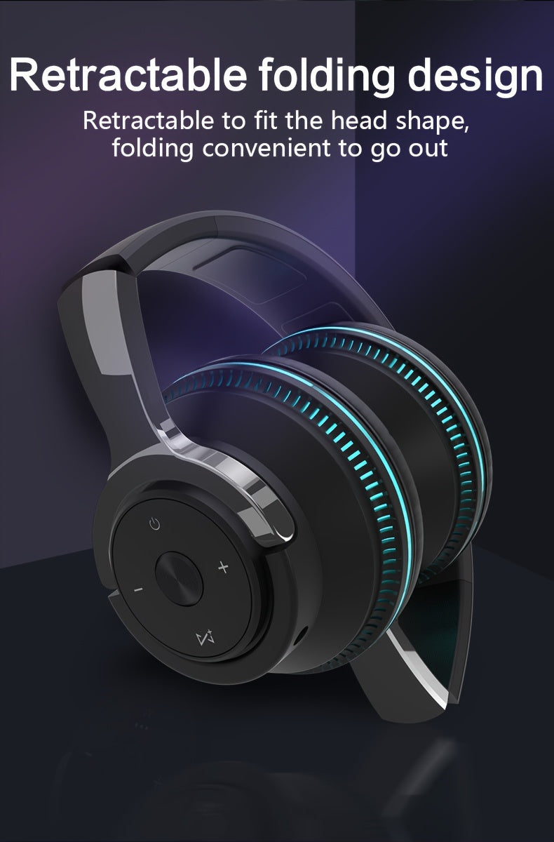 Wireless Headphones, Portable Over Ear Headphones 24 Hours Playtime, With Mic, Clear Calls, FM Radio, Soft-Earpads, LED Light, Support TF Card Play And 3.5MM AUX Cable Wired Connection, Foldable For Travel Home Office Cellpho
