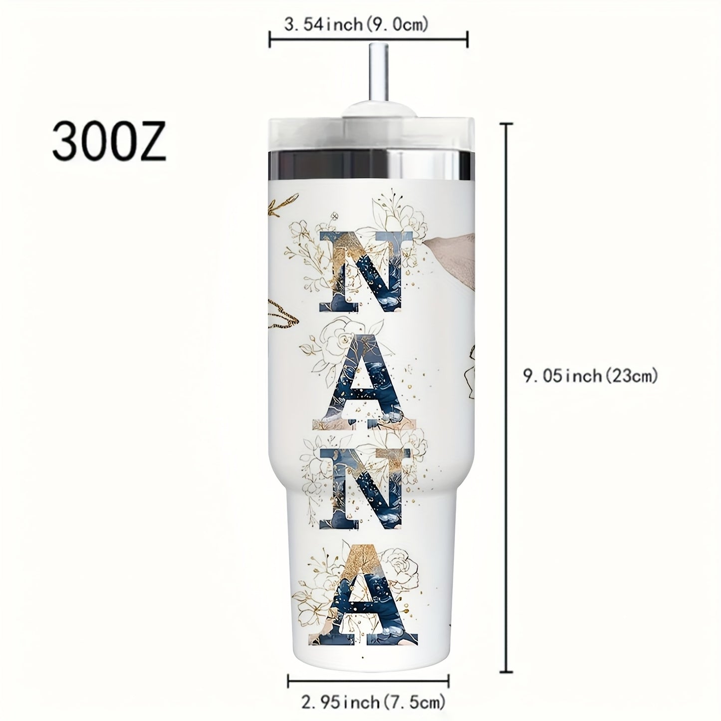 1pc 30oz Floral NANA Stainless Steel Insulated Tumbler with Lid & Straw, Double-Wall Vacuum Insulated Cup for Hot & Cold Drinks, Perfect for Outdoor Travel, Birthday & Holiday Gifts, Travel Drinkware | Floral Pattern Tumbler