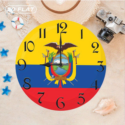 1pc Rustic Farmhouse Ecuador Flag Wooden Wall Clock, Silent Quartz Movement, Round Shape, AA Battery Operated (Not Included), Decorative Inspirational Timepiece for Kitchen, Bedroom, Living Room, Bathroom, Office - 2D Flat De