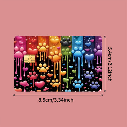 Vibrant Multicolor Heart & Paw Print Sticker Decals - Glossy-Like Matte Finish Temporary ID Holders for Credit Cards, Debit Cards, Keys, Room Access & Light Stickers - Easy Peel & Stick, One-Time Use, Durable Adhesive (No Res