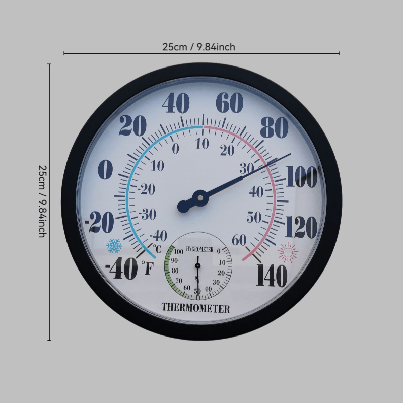 1pc 25cm Dual-Panel Thermometer with Black Frame - Accurate Temperature & Humidity Measurement, Stylish American Design, Durable Acrylic, Ideal for Home, Office, and Indoor Use, Office Decor | Modern Wall Clock | Durable Acry