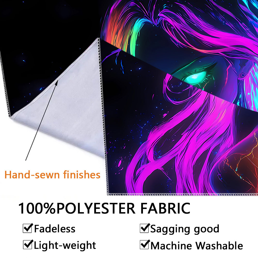 1pc Large UV Glow in the Dark Tapestry - Neon Glow under Light, Anime-Themed Fluorescent Wall Hanging for bedroom, Parties, Wrinkle-Resistant Fabric with Hand-Stitched Edges, UV Activated for home Decor (No installation)