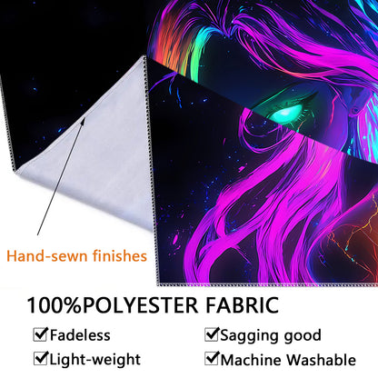 1pc Large UV Glow in the Dark Tapestry - Neon Glow under Light, Anime-Themed Fluorescent Wall Hanging for bedroom, Parties, Wrinkle-Resistant Fabric with Hand-Stitched Edges, UV Activated for home Decor (No installation)