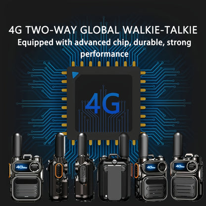 A set of 4 black global walkie-talkies for public use: 4G PoC walkie-talkies with powerful 4G signal, three types of lights that can be switched freely, easily covering 5000 kilometers, meeting the needs of home and professio