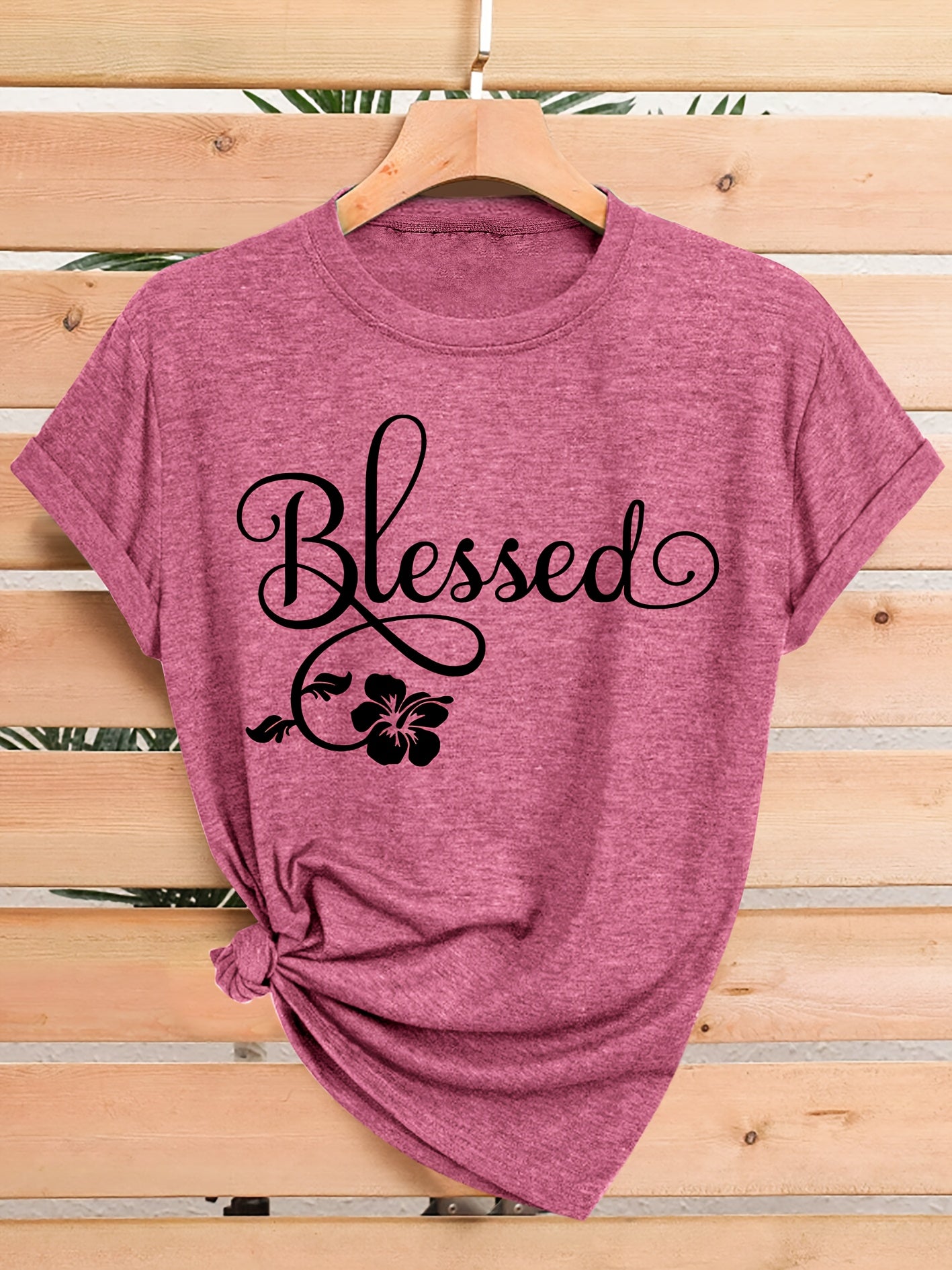 Women's Casual Short Sleeve T-Shirt - Blessed Floral Print Retro Style, Soft Stretch Round Neck Top, Machine Washable All-Season Comfort, Multi-Color Options S-XXL, Ladies T Shirts