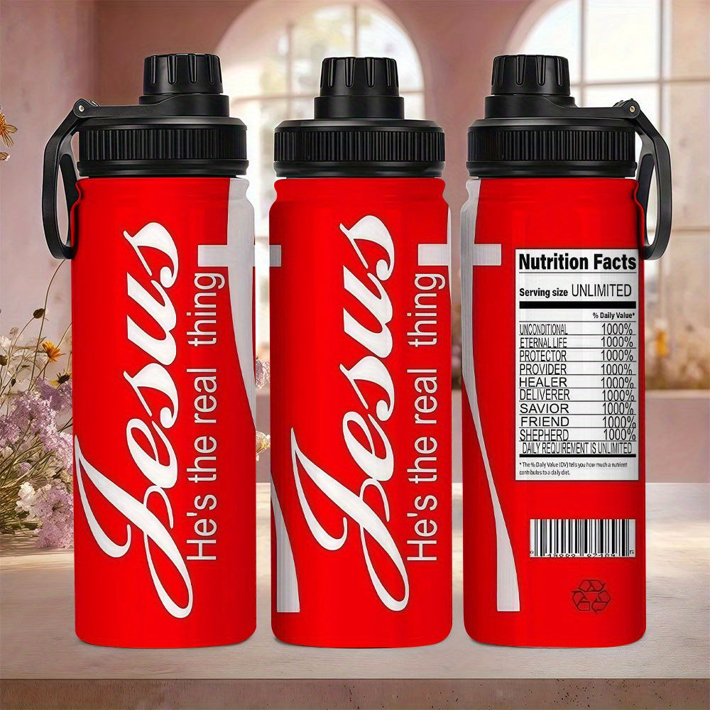 1pc 1pcs 1pc 1pcs (singular "1pc") Jesus-Themed Water Bottle - Stainless Steel Insulated Tumbler with Leakproof Lid, -Based ("Jesus He's the Real Thing"), Double-Wall Vacuum for Hot/ Drinks, Ideal Gift Suitable for Gym, Trave