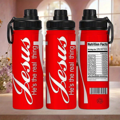 1pc 1pcs 1pc 1pcs (singular "1pc") Jesus-Themed Water Bottle - Stainless Steel Insulated Tumbler with Leakproof Lid, -Based ("Jesus He's the Real Thing"), Double-Wall Vacuum for Hot/ Drinks, Ideal Gift Suitable for Gym, Trave