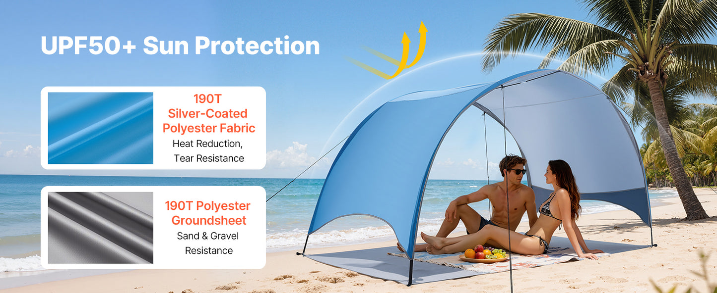 SucceBuy Beach Tent Sun Shelter for 3/4 Person UPF 50+ Protection Portable Sun Shade Canopy for Camping Fishing Outdoor Picnic