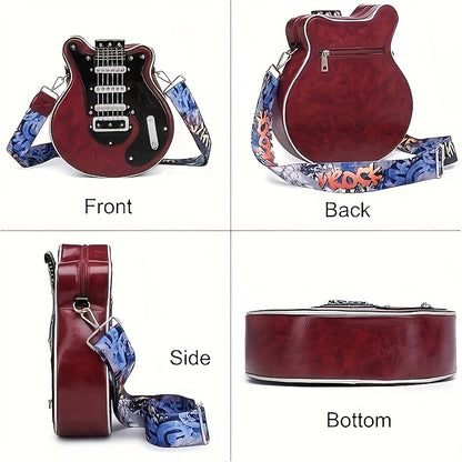 Creative Guitar-Shaped Crossbody Bag - High-Quality with Adjustable & Detachable Strap (35.4"-62.2"), Zipper Closure, Spacious Compartment & Hidden Pockets - Retro Unisex Design for Daily Use, Concerts, Travel - Olive/Red/Blu
