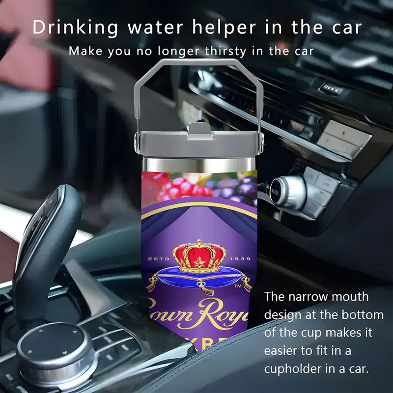1pc 30oz Stainless Steel Insulated Tumbler with Lid & Straw - Crown Royal Blackberry Flavored Whiskey Art Design, Double-Wall Vacuum Insulation Keeps Drinks Hot/Cold, Perfect for Coffee, Tea, Cold Beverages, Outdoor Camping,