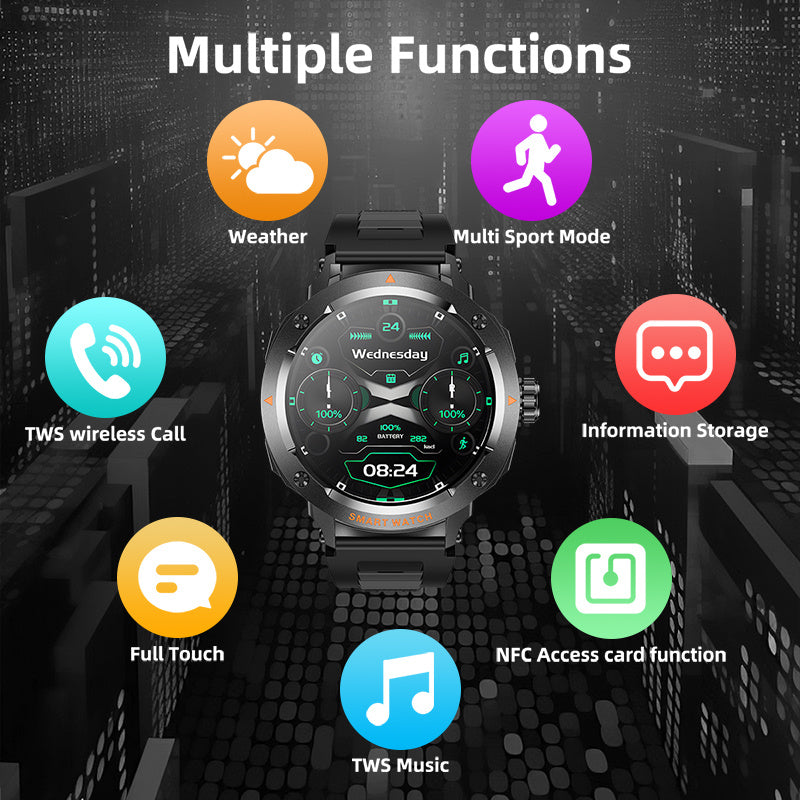 LIGE New Smartwatch with 2-in-1 Wireless Earbuds, NFC Access Card Function, Full Touch Control, - 1.46''TFT Screen, Fitness Tracker, Music Playback, Sleep Monitor, Weather Updates, Information Storage, Multiple Sports Modes,
