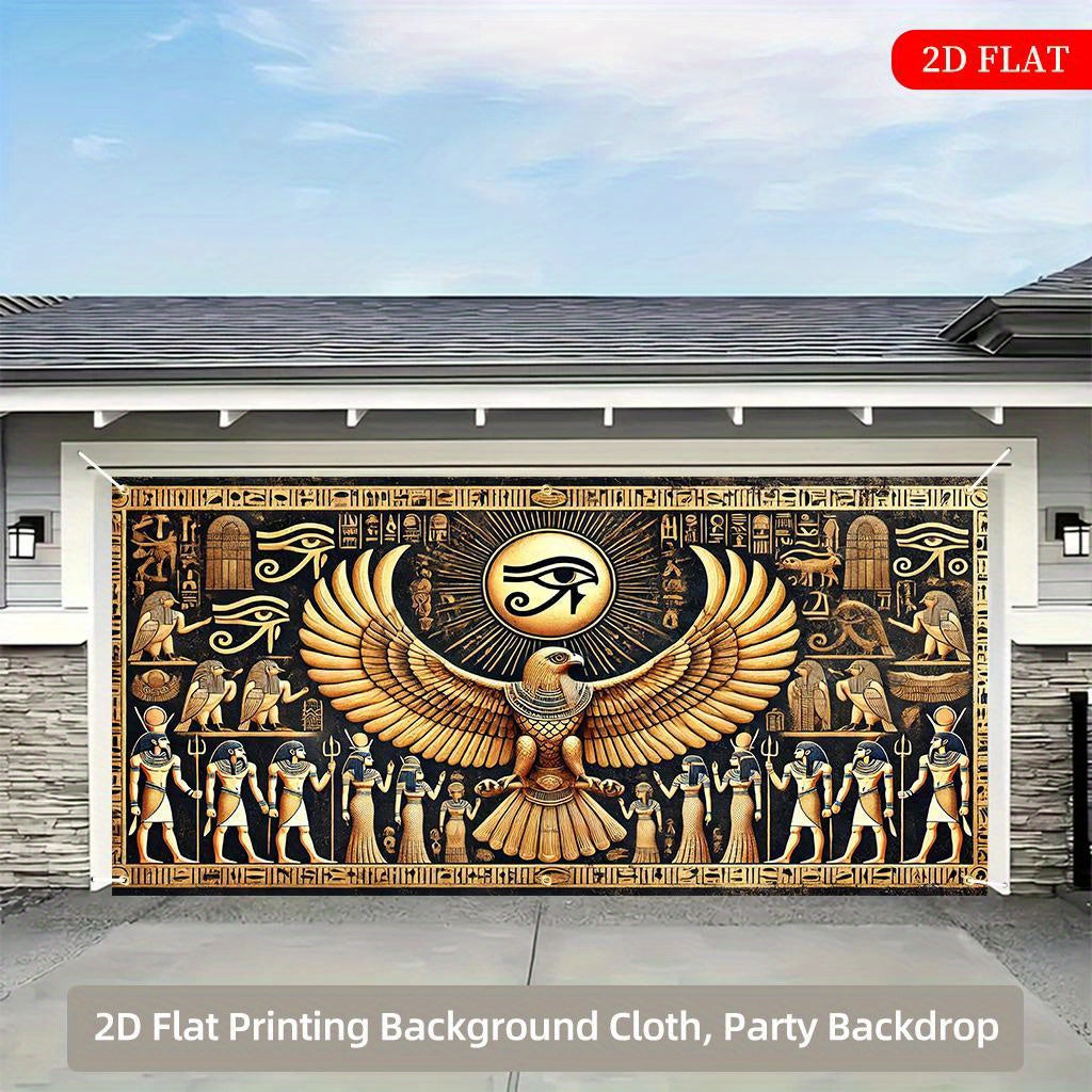 2D Flat, Ancient Egypt Eagle Eye Tapestry - 2D Flat Polyester Wall Hanging with Hieroglyphs & Sphinxes Design, 27.95x61.81inch (70.87x157.48inch) - No Electricity Needed, Large Decorative Art for Indoor/Outdoor, Weddings, Bir