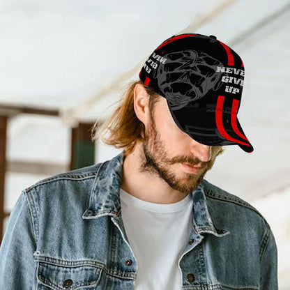 CuteHsJ Lightweight Sun Hat - Adjustable Snapback Baseball Cap with "Never Give Up" Motivational Design, Black/Red Color Scheme for Outdoor, Fishing, Halloween, Christmas, Parties - Breathable Sun Protection Hat for Men & Wom